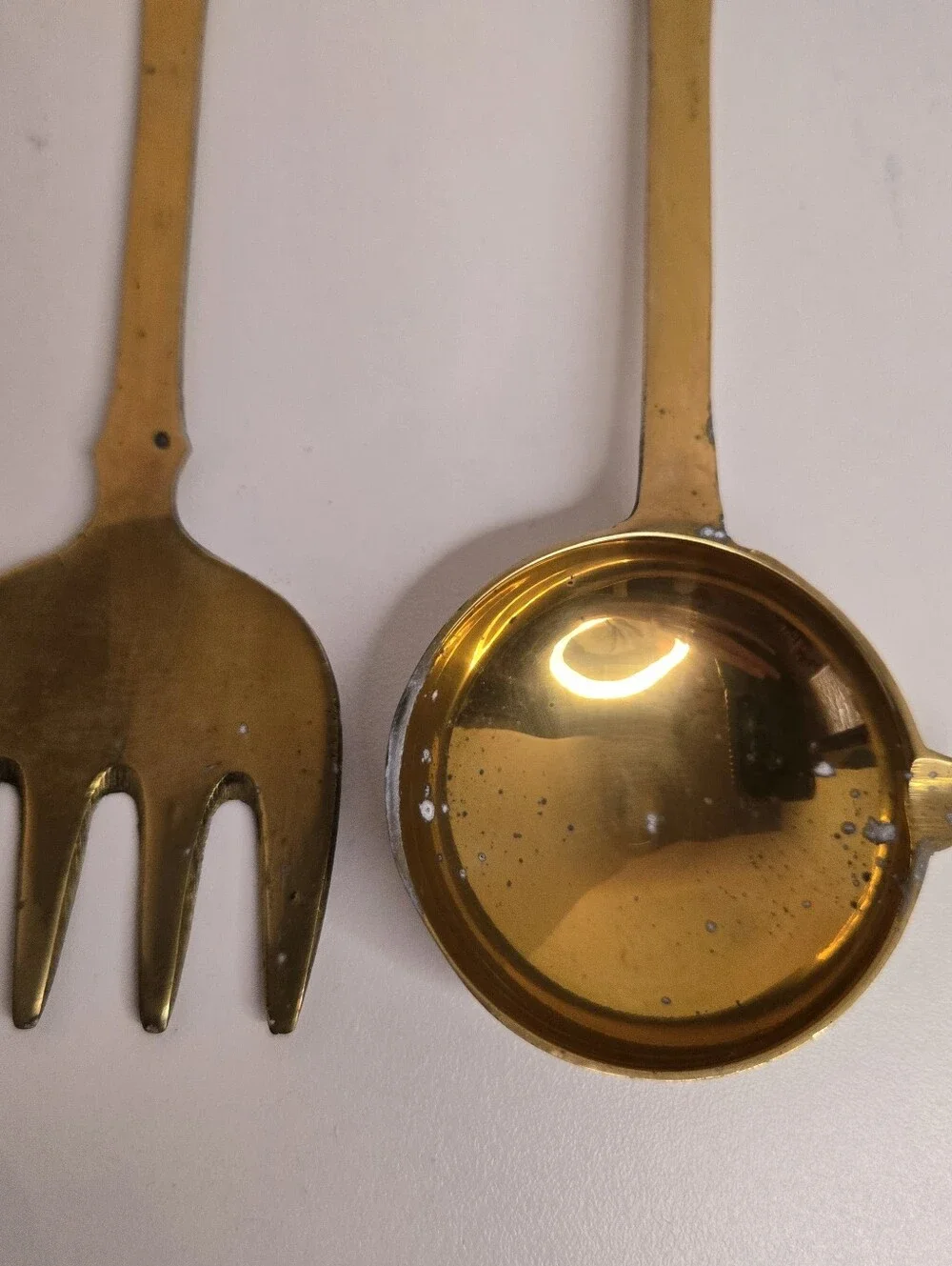 Vintage French Country Brass Kitchen Utensils, 4 Piece Set, Cut Out Handles